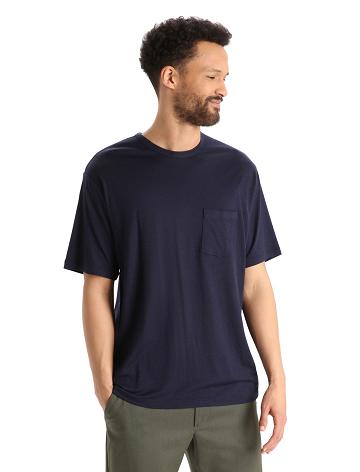 Midnight Navy Icebreaker Merino Granary Short Sleeve Pocket Men's T Shirts | AU 1156RVDW